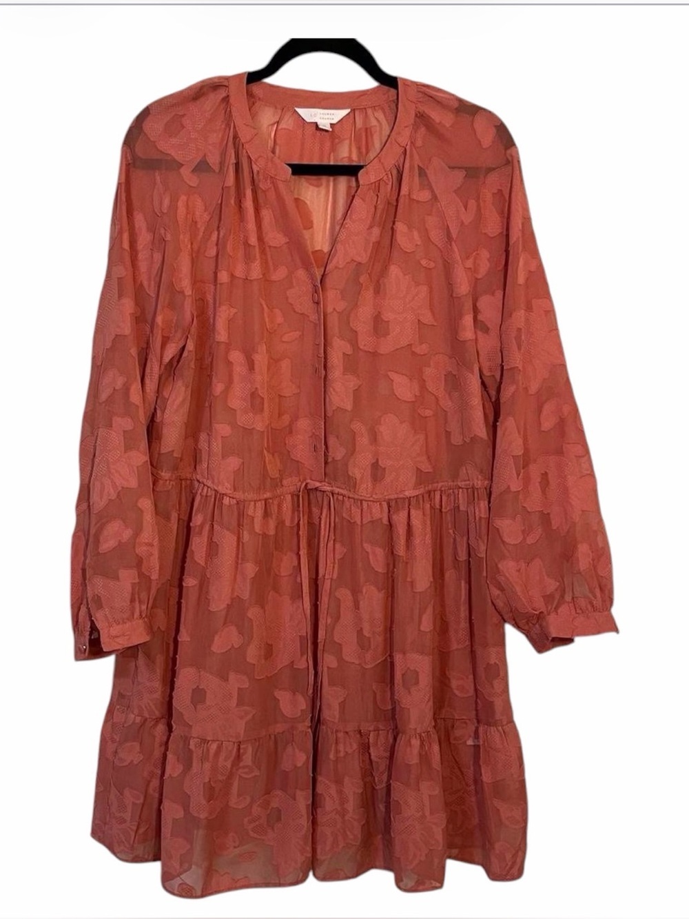 Floral Button Front Long Sleeve Dress Sheer Appliqué Size Medium Lauren Conrad